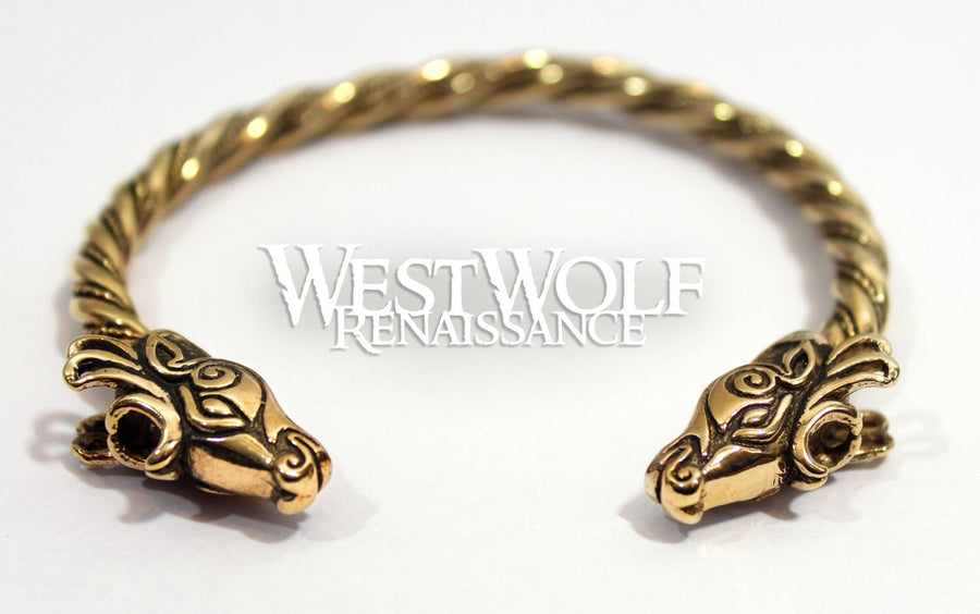 Celtic Deer Head Bracelet in Golden Bronze