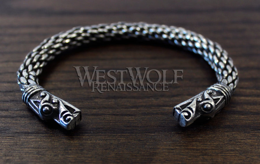 Large Silver Viking Dragon Head Bracelet