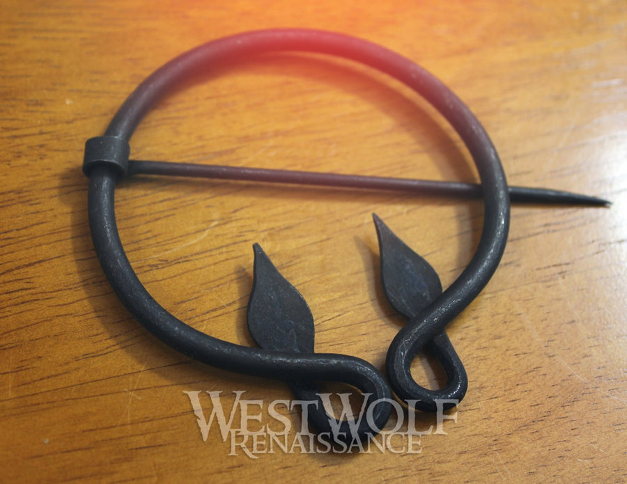 Hand-Forged Twisted Black Steel Brooch - 4 Inch Grand Iron Pennanular Cloak Pin