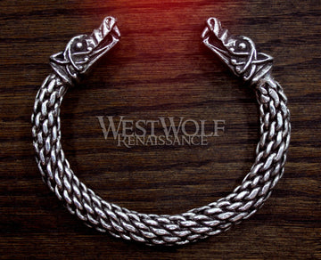 Large Silver Viking Wolf Head Bracelet
