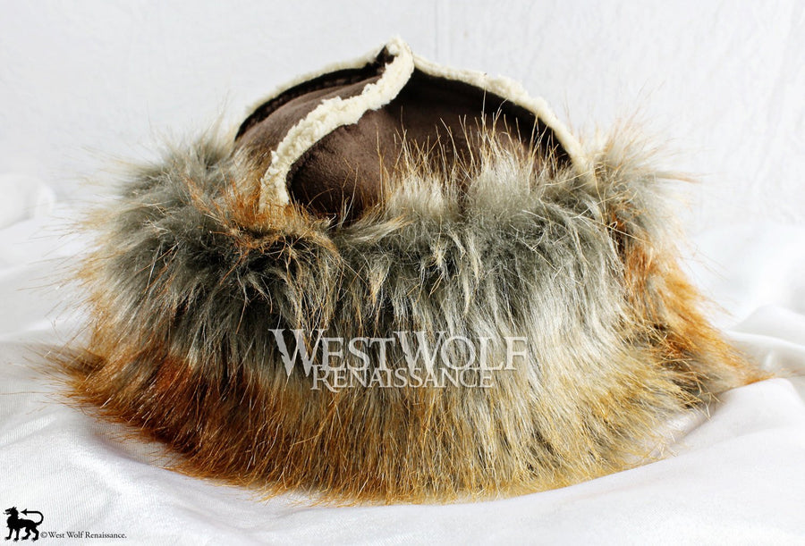 Golden Fox Fur-Trimmed Viking Hat - (Faux Fur)
