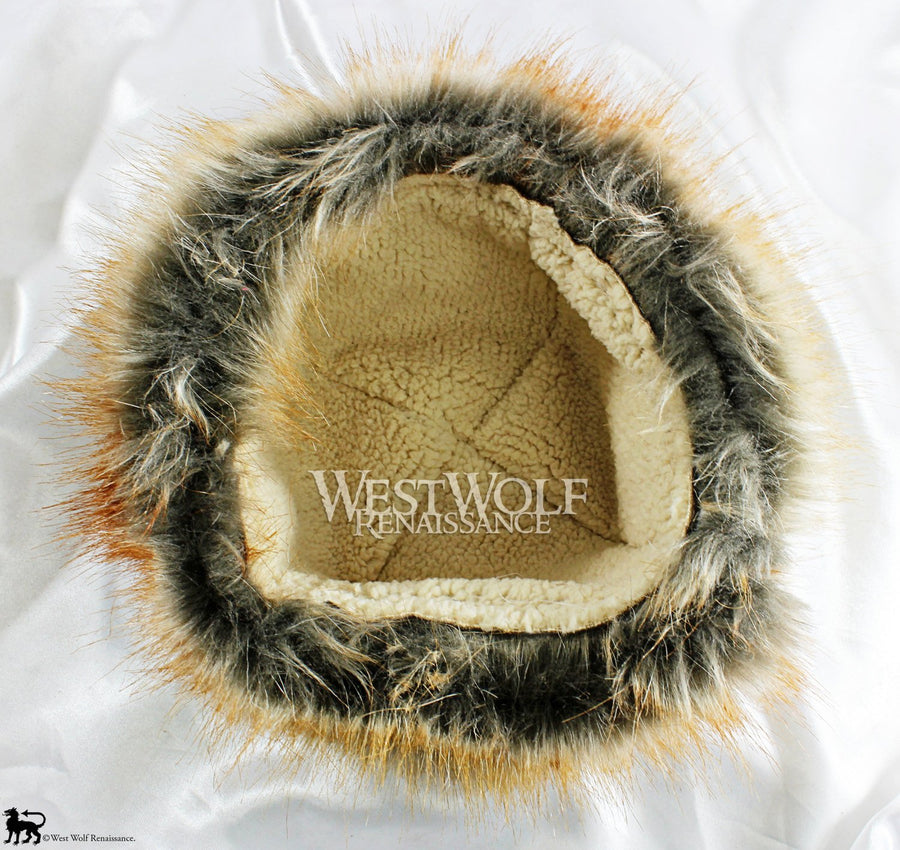 Golden Fox Fur-Trimmed Viking Hat - (Faux Fur)