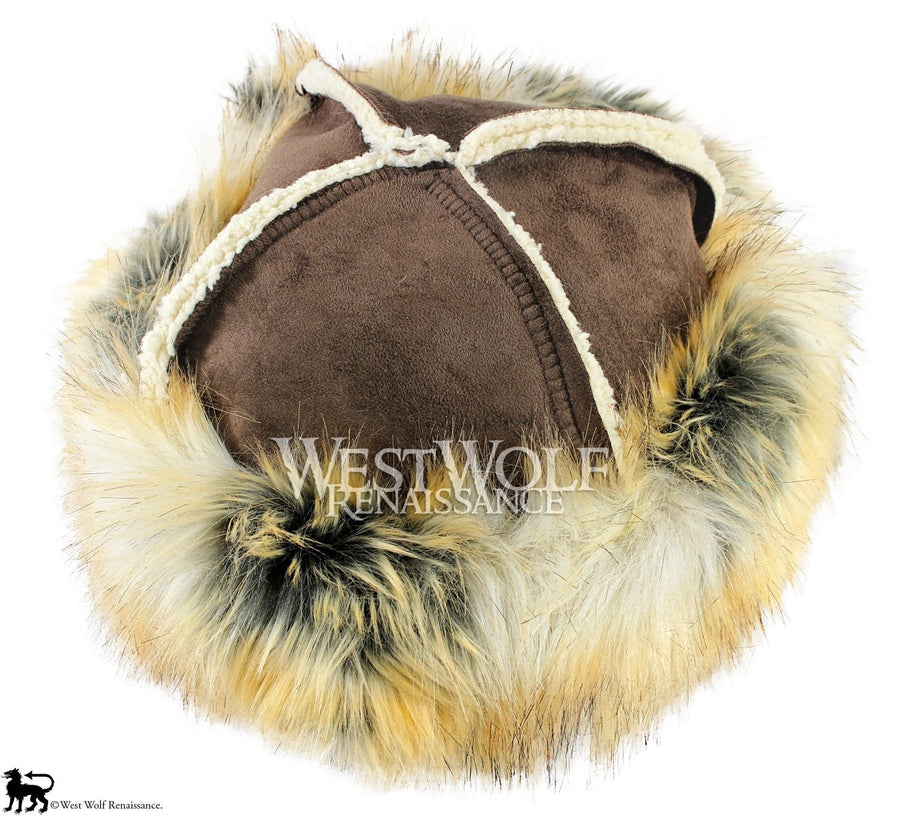 Wild Fox Fur-Trimmed Viking Hat with Brown Top