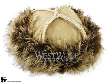 Desert Fox Fur-Trimmed Viking Hat with Beige Top