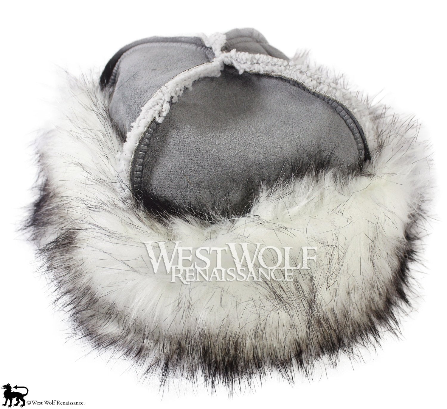 Winter Grey and White Fox Fur-Trimmed Viking Hat - (Faux Fur