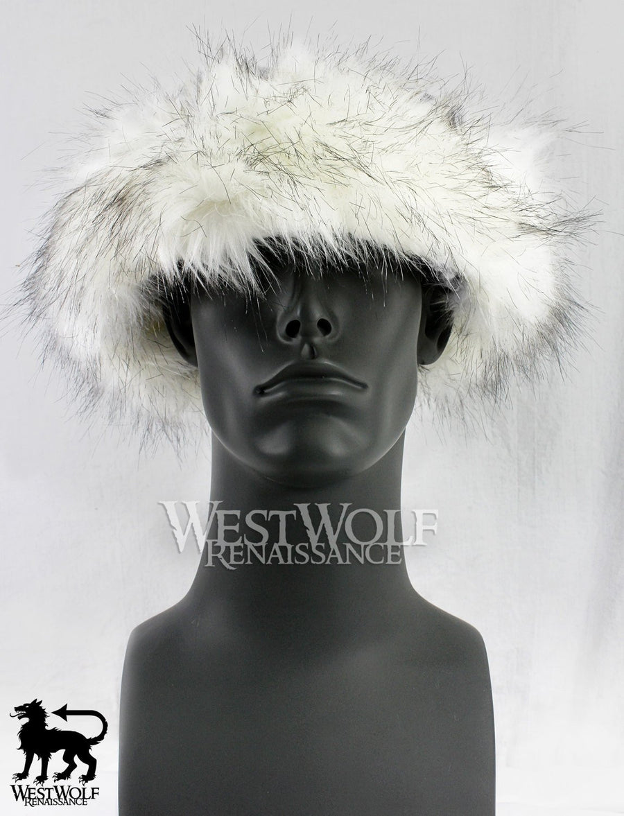 Winter Grey and White Fox Fur-Trimmed Viking Hat - (Faux Fur)