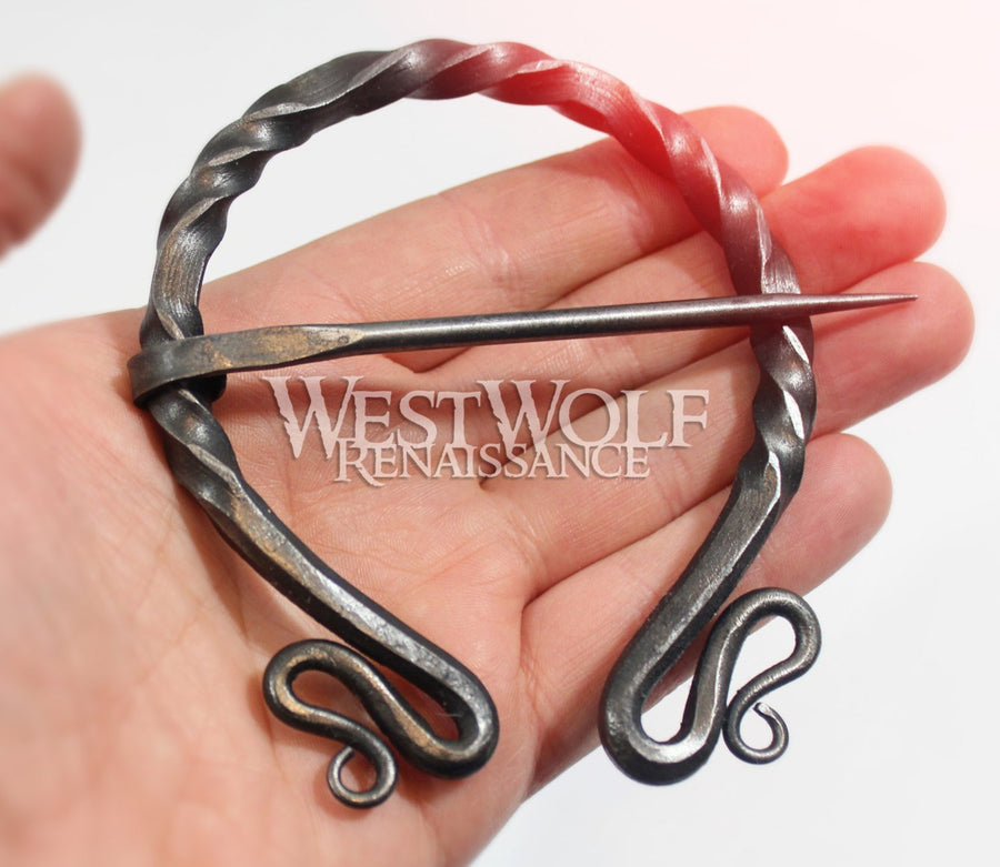 Hand-Forged Twisted Black Steel Brooch - 4 Inch Grand Iron Pennanular Cloak Pin