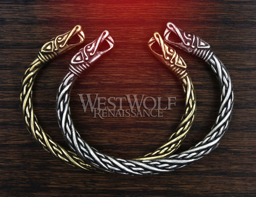 Smaller Size Viking Dragon's Head Bracelet in Silver or Gold
