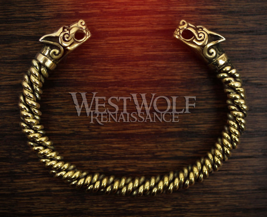 Viking Gold Fenrir Wolf Bracelet with Knitted Bangle