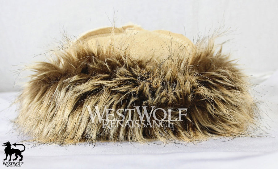 Desert Fox Fur-Trimmed Viking Hat with Beige Top