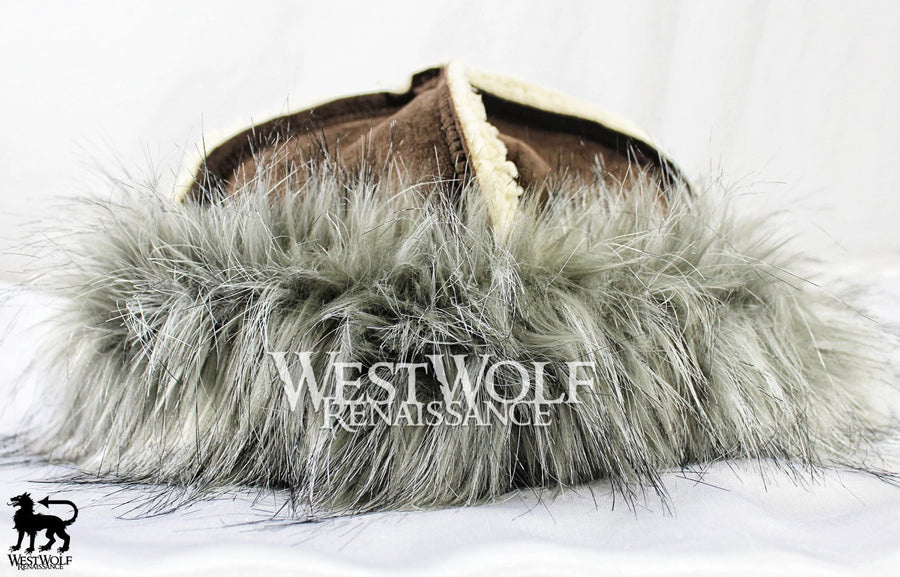 Wild Fox Fur-Trimmed Viking Hat with Brown Top – West Wolf Renaissance