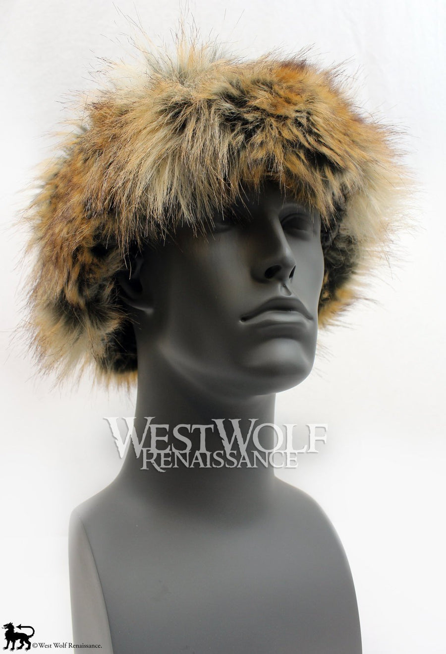 Red and Grey Fox Fur-Trimmed Viking Hat with Black Suede Top - (Faux Fur)