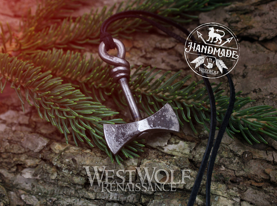 Hand-Forged Steel Viking Axe Pendant