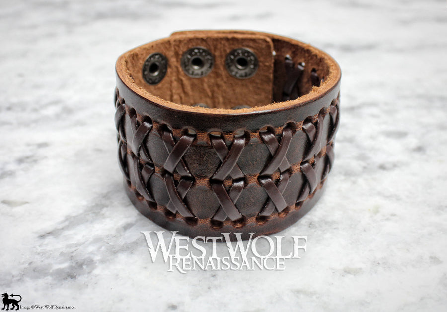 Leather Viking X Bracelet or Wrist Cuff -- Woven Berserker 