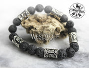Icelandic Black Lava Rock Bracelet with Viking Rune Beads