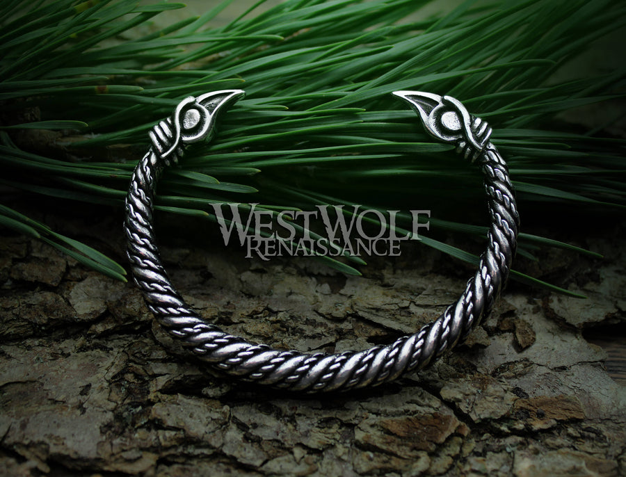 Silver Viking Raven Bracelet with Odin's Ravens Hugin and Munin