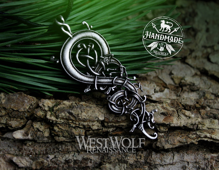 Viking Dragon Pendant with Curled and Knotted Body