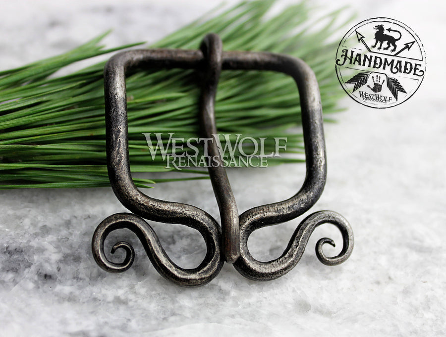 Hand-Forged Viking Belt Buckle with Curled Spirals