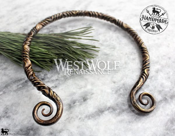 Hand-Forged Twisted Steel Medieval Neck Torc with Curled Terminals - A ...
