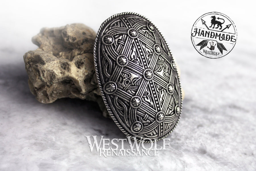 Viking Borre Style Tortoise Brooch or Pin - Silver Color