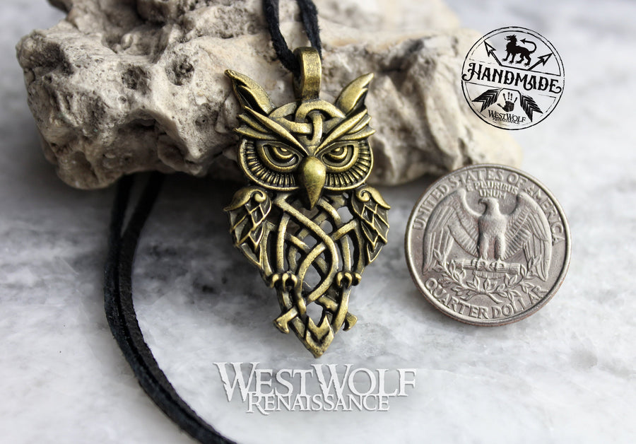 Viking or Celtic Style Owl Pendant in Silver or Bronze