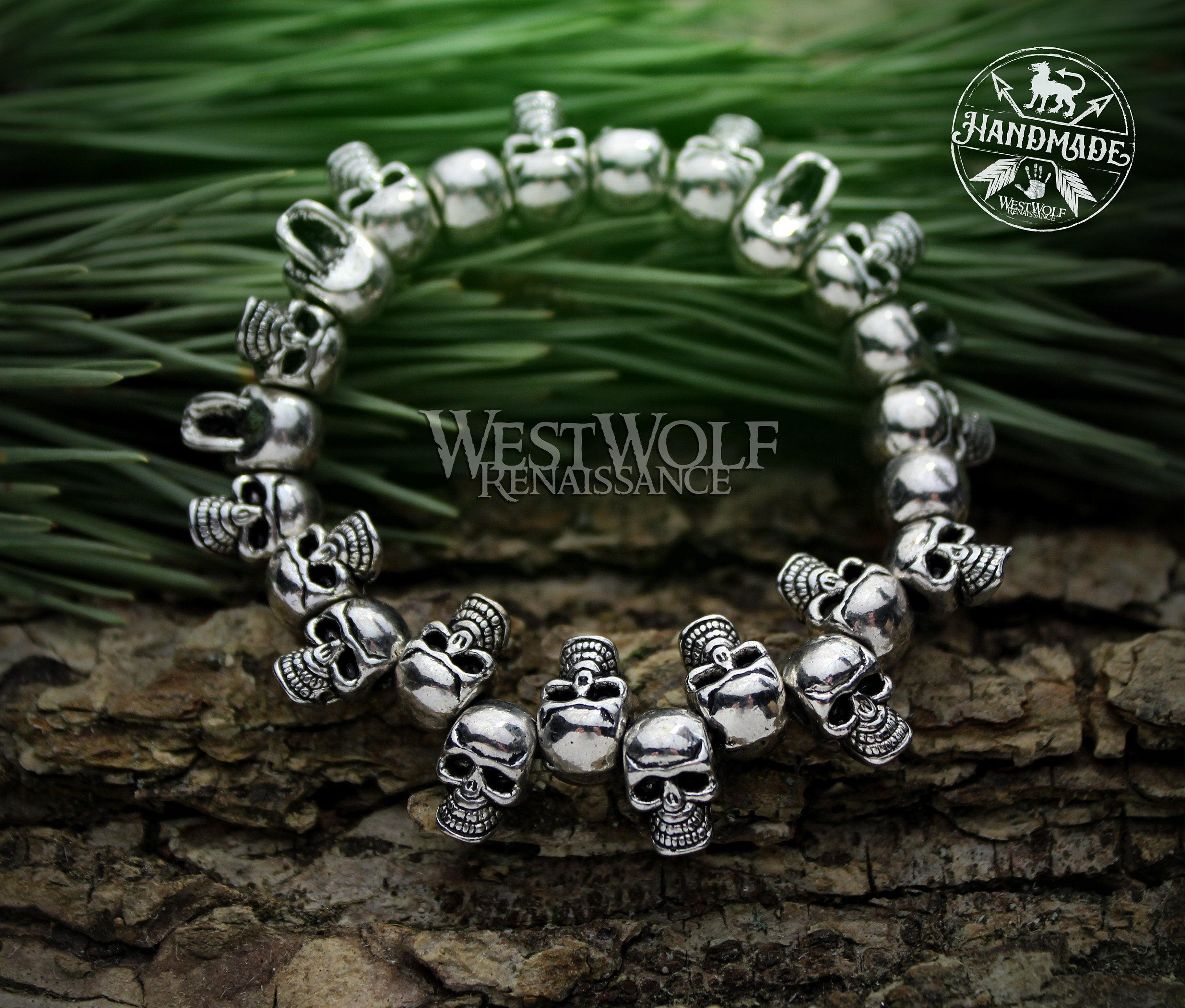 Gothic Skull Bead Bracelet - Adjustable Stretch Band Style – West