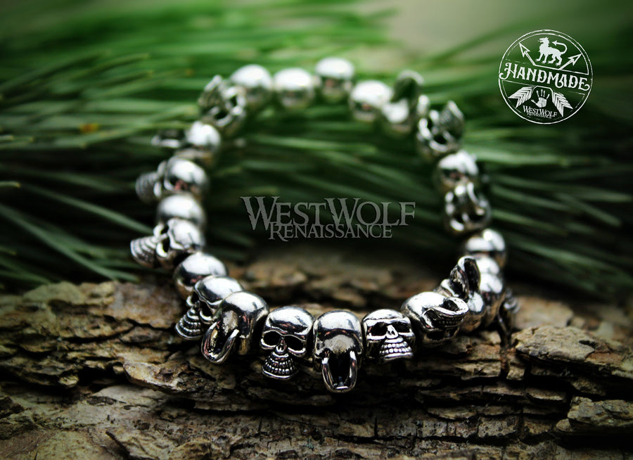 Gothic Skull Bead Bracelet - Adjustable Stretch Band Style