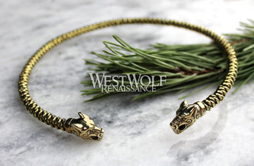 Viking Fenrir Wolf Head Neck Torc with Knit Style Bangle