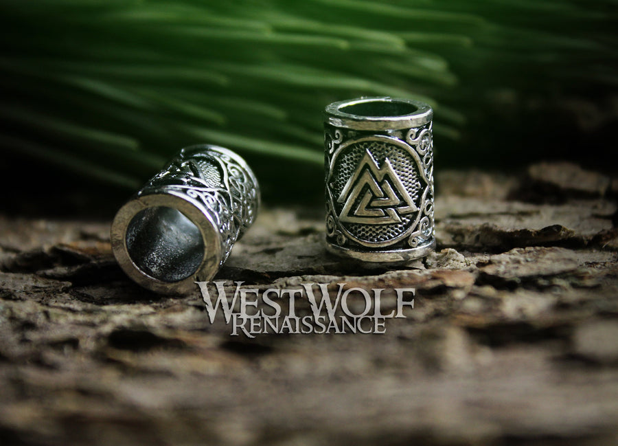 thumbnail image 2 of Norse American Viking Valknut Beard Bead – 316L Stainless Steel – Elder Futhark Runes Design 2 of 3