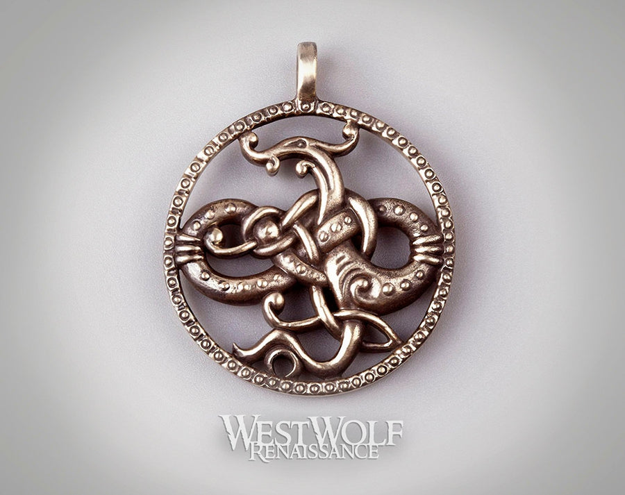 Viking Serpent of Midgard Pendant - Solid Bronze Jormungandr Dragon