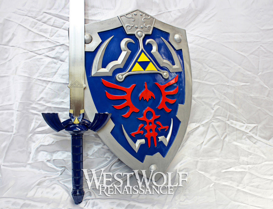 24.5 Long Blue Large Link Hylian Shield Legend of Zelda w/ Sword Holder &  Strap