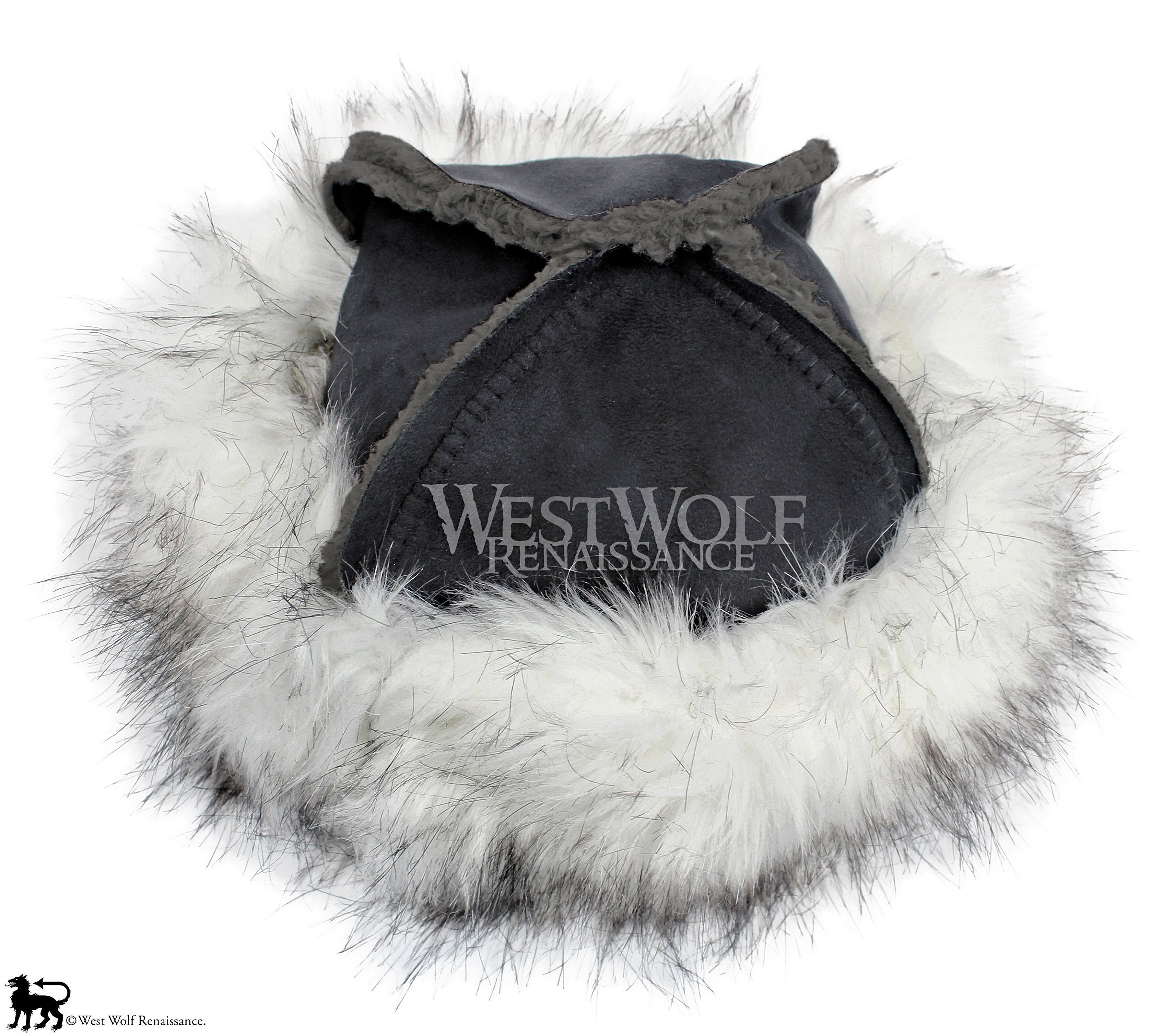 Black and White Fox Fur-Trimmed Viking Hat - (Faux Fur  display picture 3