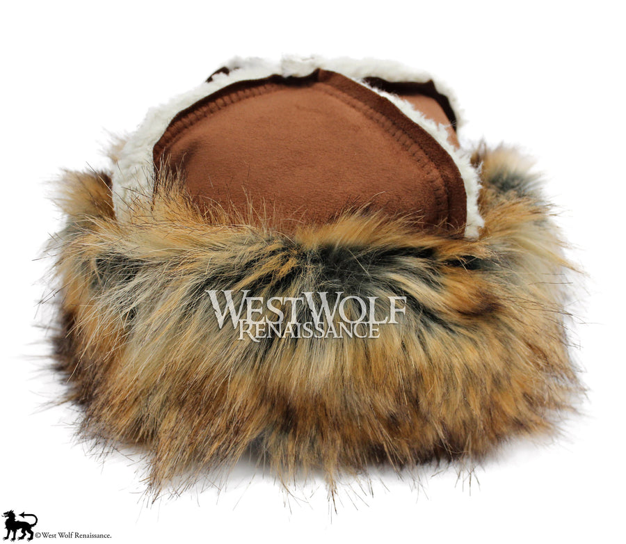 Reddish-Gold Fox Fur Viking Hat with Sierra Chestnut Brown Top