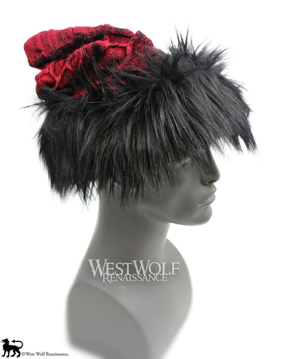 Silver Fox Fur Viking Hat with Woven Wine Red Knit Top – West Wolf  Renaissance