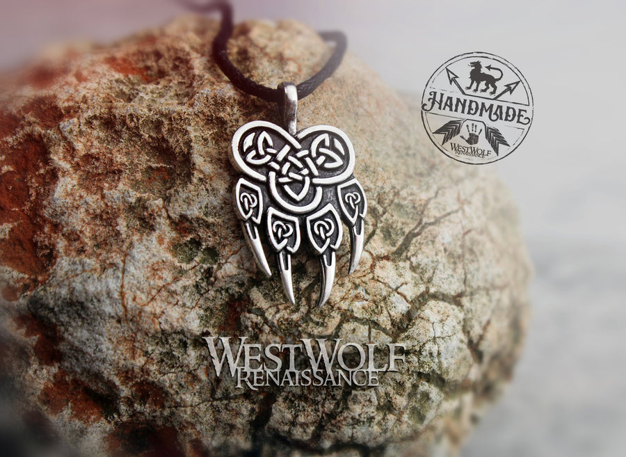 Knotted Wolf Paw Pendant in Silver or Gold - Viking or Celtic Style