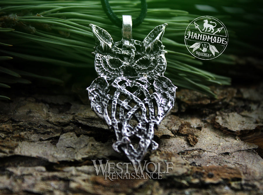 Viking or Celtic Style Owl Pendant in Silver or Bronze