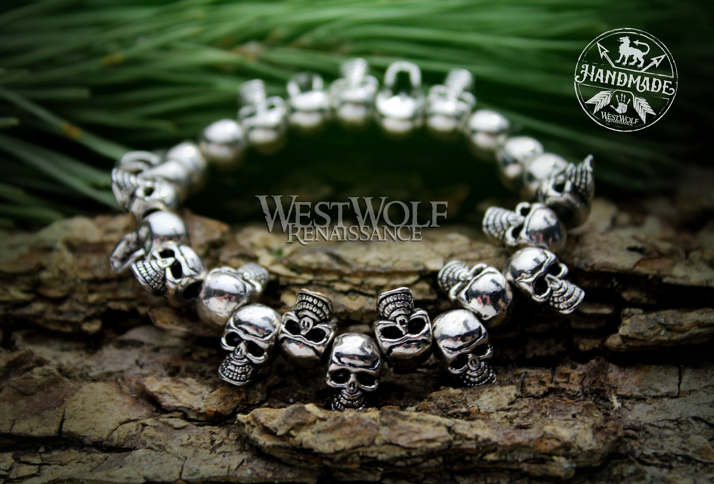 Gothic Skull Bead Bracelet - Adjustable Stretch Band Style – West
