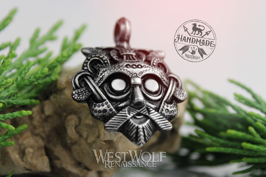 Viking Mask of Odin Pendant - in Pewter, Bronze, or Sterling Silver