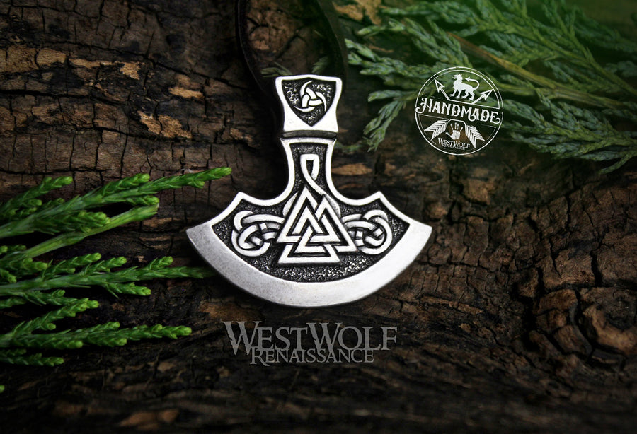 Viking Axe Blade Pendant with Valknut and Triskele Design