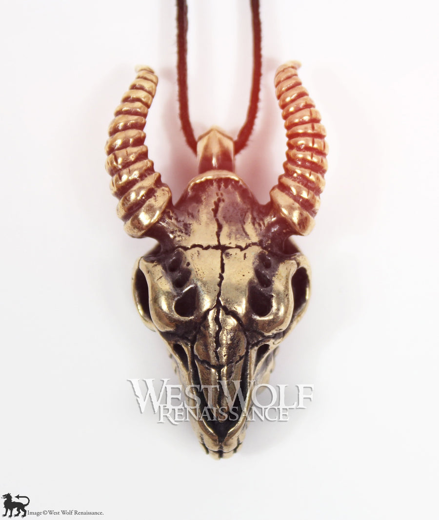 Baphomet Demon Goat Skull Pendant - Solid Bronze
