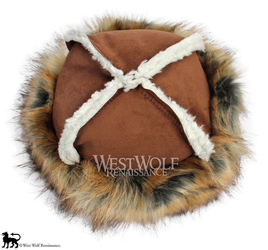 Reddish-Gold Fox Fur Viking Hat with Sierra Chestnut Brown Top