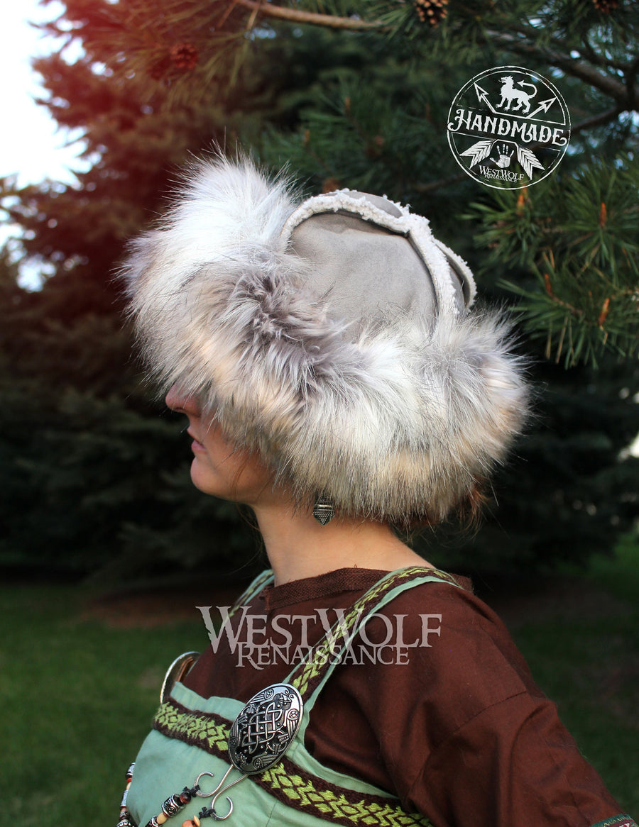Medieval round hat with fox fur Viking Slav