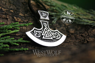 Viking Axe Blade Pendant with Valknut and Triskele Design