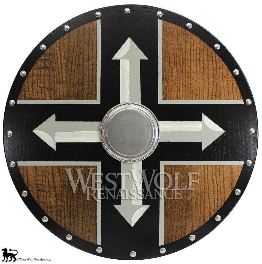 Red Oak Wooden Viking Berserker Shield with Four Arrows Design