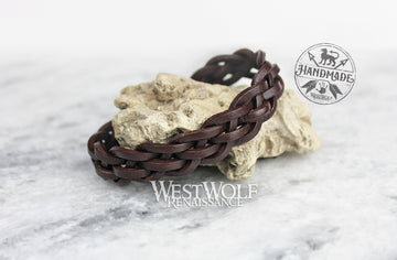 Leather Viking Braided Style Bracelet - Adjustable Size - Simple Woven Pattern