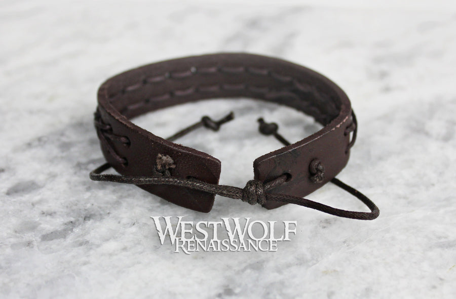 Leather Viking Weave Bracelet Crosshatched X-Weave Pattern - Adjustable Size