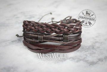 Leather Viking Triple Bracelet or Cuff - Adjustable Size - Made of Leather and Rope