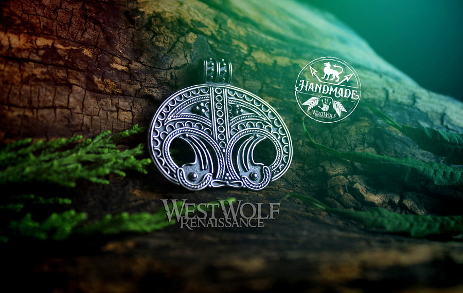 Viking Lunula Pendant from Denmark - Moon Symbol of Fertility and Good Luck - Steel or Sterling Silver