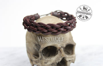 Leather Viking Braided Style Bracelet - Adjustable Size - Simple Woven Pattern