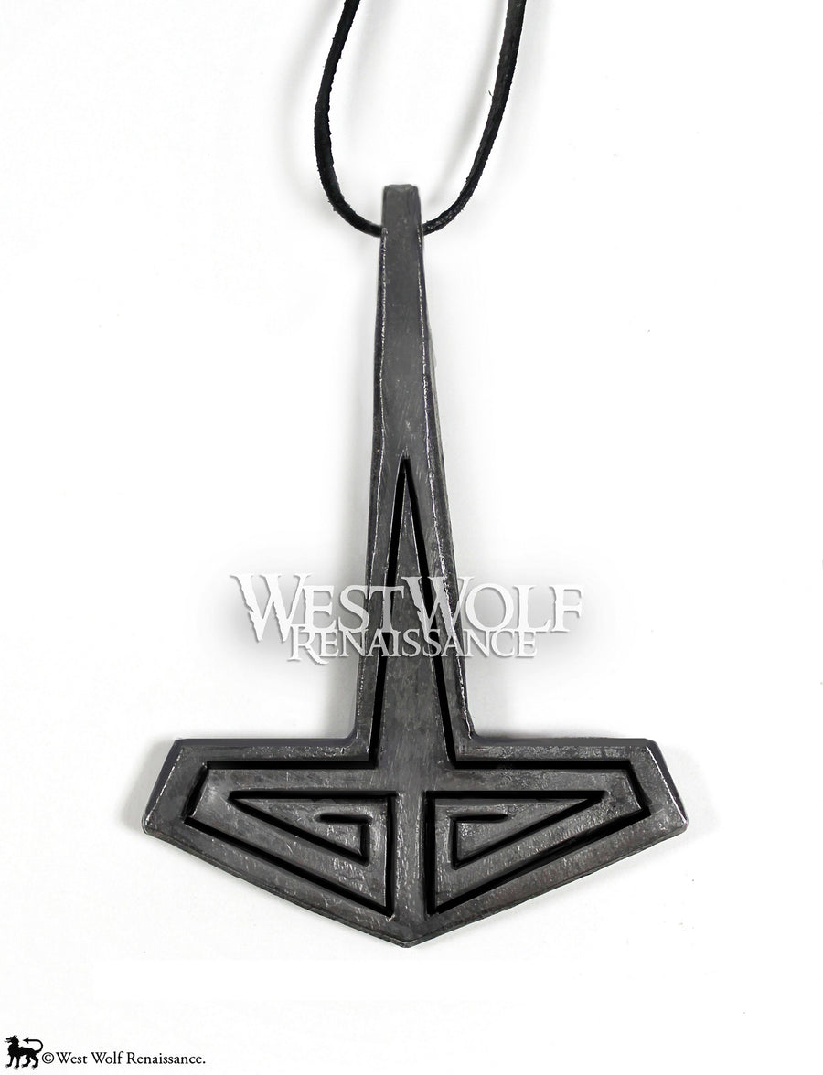 Hand-Forged Viking MJOLNIR Thor's Hammer Pendant with Hammered Line Details
